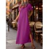 image:imageANRABESS Womens Summer Casual Maxi Dress Short Sleeve Crewneck Split WrinkleFree Travel Long Sundress Beach Vacation ClothesPurple Red