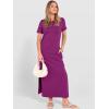 image:imageANRABESS Womens Summer Casual Maxi Dress Short Sleeve Crewneck Split WrinkleFree Travel Long Sundress Beach Vacation ClothesPurple Red