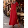 image:imageANRABESS Womens Summer Casual Maxi Dress Short Sleeve Crewneck Split WrinkleFree Travel Long Sundress Beach Vacation ClothesRed