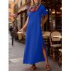 image:imageANRABESS Womens Summer Casual Maxi Dress Short Sleeve Crewneck Split WrinkleFree Travel Long Sundress Beach Vacation ClothesRoyal Blue