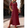 image:imageANRABESS Womens Summer Casual Maxi Dress Short Sleeve Crewneck Split WrinkleFree Travel Long Sundress Beach Vacation ClothesWine Red