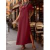image:imageANRABESS Womens Summer Casual Maxi Dress Short Sleeve Crewneck Split WrinkleFree Travel Long Sundress Beach Vacation ClothesWine Red