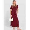 image:imageANRABESS Womens Summer Casual Maxi Dress Short Sleeve Crewneck Split WrinkleFree Travel Long Sundress Beach Vacation ClothesWine Red