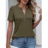 image:imageANRABESS Womens Tops Business Casual 2026 Spring Short Sleeve Henley V Neck Shirts Dressy Work Blouse Summer Trendy ClothingArmy Green