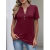 image:imageANRABESS Womens Tops Business Casual 2026 Spring Short Sleeve Henley V Neck Shirts Dressy Work Blouse Summer Trendy ClothingBurgundy