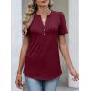 image:imageANRABESS Womens Tops Business Casual 2026 Spring Short Sleeve Henley V Neck Shirts Dressy Work Blouse Summer Trendy ClothingBurgundy
