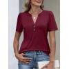 image:imageANRABESS Womens Tops Business Casual 2026 Spring Short Sleeve Henley V Neck Shirts Dressy Work Blouse Summer Trendy ClothingBurgundy