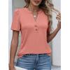 image:imageANRABESS Womens Tops Business Casual 2026 Spring Short Sleeve Henley V Neck Shirts Dressy Work Blouse Summer Trendy ClothingCoral Pink