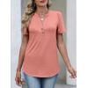 image:imageANRABESS Womens Tops Business Casual 2026 Spring Short Sleeve Henley V Neck Shirts Dressy Work Blouse Summer Trendy ClothingCoral Pink