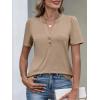 image:imageANRABESS Womens Tops Business Casual 2026 Spring Short Sleeve Henley V Neck Shirts Dressy Work Blouse Summer Trendy ClothingLight Brown