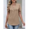 image:imageANRABESS Womens Tops Business Casual 2026 Spring Short Sleeve Henley V Neck Shirts Dressy Work Blouse Summer Trendy ClothingLight Brown