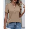 image:imageANRABESS Womens Tops Business Casual 2026 Spring Short Sleeve Henley V Neck Shirts Dressy Work Blouse Summer Trendy ClothingLight Brown