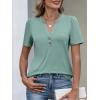 image:imageANRABESS Womens Tops Business Casual 2026 Spring Short Sleeve Henley V Neck Shirts Dressy Work Blouse Summer Trendy ClothingSage Green
