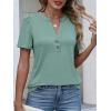 image:imageANRABESS Womens Tops Business Casual 2026 Spring Short Sleeve Henley V Neck Shirts Dressy Work Blouse Summer Trendy ClothingSage Green