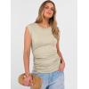 image:imageANRABESS Womens Tops Cap Sleeve Crewneck Shirts Casual Ribbed Knit Slim Fit Ruched Summer Basic Tee Tank 2026 Trendy ClothesBeige