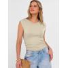image:imageANRABESS Womens Tops Cap Sleeve Crewneck Shirts Casual Ribbed Knit Slim Fit Ruched Summer Basic Tee Tank 2026 Trendy ClothesBeige