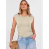 image:imageANRABESS Womens Tops Cap Sleeve Crewneck Shirts Casual Ribbed Knit Slim Fit Ruched Summer Basic Tee Tank 2026 Trendy ClothesBeige
