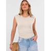 image:imageANRABESS Womens Tops Cap Sleeve Crewneck Shirts Casual Ribbed Knit Slim Fit Ruched Summer Basic Tee Tank 2026 Trendy ClothesLight Beige