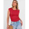 image:imageANRABESS Womens Tops Cap Sleeve Crewneck Shirts Casual Ribbed Knit Slim Fit Ruched Summer Basic Tee Tank 2026 Trendy ClothesRed