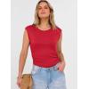 image:imageANRABESS Womens Tops Cap Sleeve Crewneck Shirts Casual Ribbed Knit Slim Fit Ruched Summer Basic Tee Tank 2026 Trendy ClothesRed