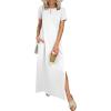 image:imageANRABESS Womens Summer Casual Maxi Dress Short Sleeve Crewneck Split WrinkleFree Travel Long Sundress Beach Vacation ClothesWhite