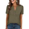 image:imageANRABESS Womens Tops Business Casual 2026 Spring Short Sleeve Henley V Neck Shirts Dressy Work Blouse Summer Trendy ClothingArmy Green