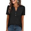image:imageANRABESS Womens Tops Business Casual 2026 Spring Short Sleeve Henley V Neck Shirts Dressy Work Blouse Summer Trendy ClothingBlack