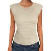 image:imageANRABESS Womens Tops Cap Sleeve Crewneck Shirts Casual Ribbed Knit Slim Fit Ruched Summer Basic Tee Tank 2026 Trendy ClothesBeige