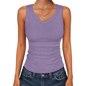 image:imageANRABESS Tank Tops for Women V Neck Ribbed Knit Slim Fitted Sleeveless Basic Tee Tanks Casual Summer Clothes 2026Purple