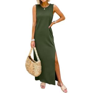 image:imageANRABESS Women Summer Casual Sleeveless Maxi Sundress Beach Tank Dresses Pockets Travel Vacation Clothes Cruise Outfits 2026Army Green