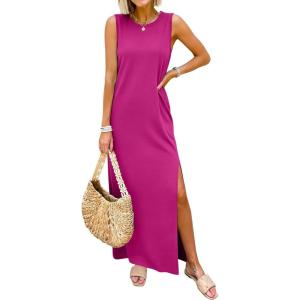 image:imageANRABESS Women Summer Casual Sleeveless Maxi Sundress Beach Tank Dresses Pockets Travel Vacation Clothes Cruise Outfits 2026Hot Pink