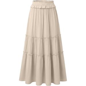 image:imageANRABESS Womens Maxi Skirt Flowy Swing Ruffle Tiered Elastic High Waist Long Skirts 2026 Summer Casual Beach Vacation ClothesApricot