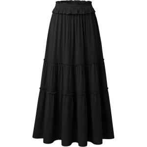 image:imageANRABESS Womens Maxi Skirt Flowy Swing Ruffle Tiered Elastic High Waist Long Skirts 2026 Summer Casual Beach Vacation ClothesBlack