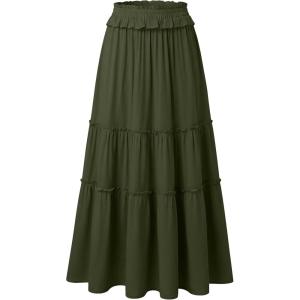image:imageANRABESS Womens Maxi Skirt Flowy Swing Ruffle Tiered Elastic High Waist Long Skirts 2026 Summer Casual Beach Vacation ClothesGreen