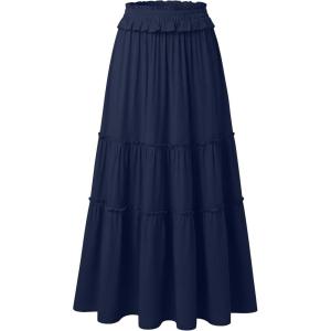 image:imageANRABESS Womens Maxi Skirt Flowy Swing Ruffle Tiered Elastic High Waist Long Skirts 2026 Summer Casual Beach Vacation ClothesNavy Blue