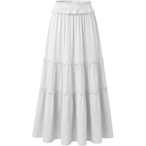 image:imageANRABESS Womens Maxi Skirt Flowy Swing Ruffle Tiered Elastic High Waist Long Skirts 2026 Summer Casual Beach Vacation ClothesWhite