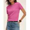 image:imageANRABESS Womens Short Sleeve Sweaters Cropped Crew Neck Business Casual Lightweight Sweater Tops 2026 Spring Summer OutfitsHot Pink