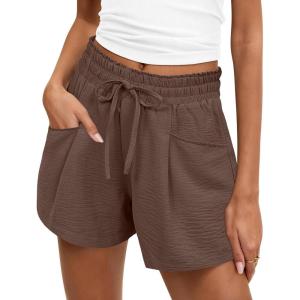 image:imageANRABESS Shorts for Women Summer Casual High Waist Drawstring Comfy Dressy Lounge 2026 Beach Vacation Shorts with PocketsBrown