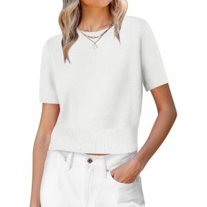image:imageANRABESS Womens Short Sleeve Sweaters Cropped Crew Neck Business Casual Lightweight Sweater Tops 2026 Spring Summer OutfitsWhite