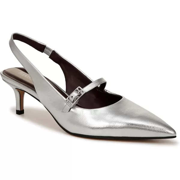 Franco Sarto Womens Khloe Pointed Toe Slingback Kitten Heel PumpSilver Metallic