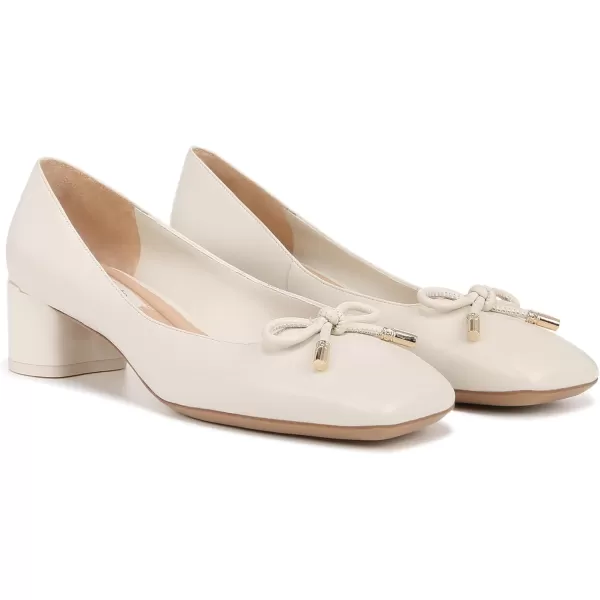 Franco Sarto Womens Natalia Square Toe Block Heel Pumps with BowCream White Leather