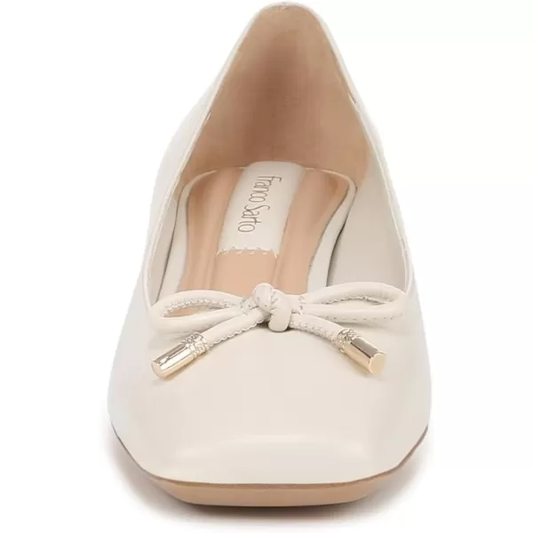 Franco Sarto Womens Natalia Square Toe Block Heel Pumps with BowCream White Leather