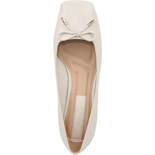 Franco Sarto Womens Natalia Square Toe Block Heel Pumps with BowCream White Leather