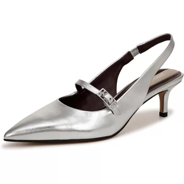 Franco Sarto Womens Khloe Pointed Toe Slingback Kitten Heel PumpSilver Metallic