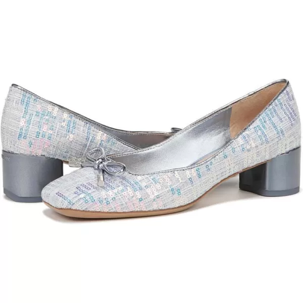 Franco Sarto Womens Natalia Square Toe Block Heel Pumps with BowLight Blue Sparkle