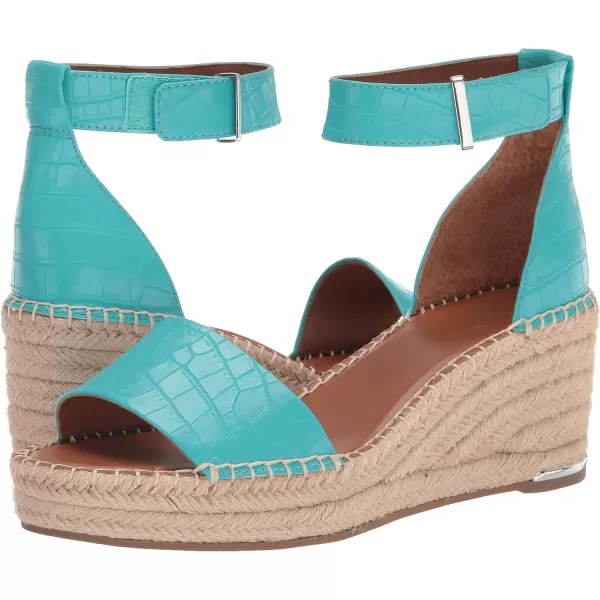 Franco Sarto Womens Clemens Jute Wrapped Espadrille Wedge Heel SandalsAqua Blue Crocco