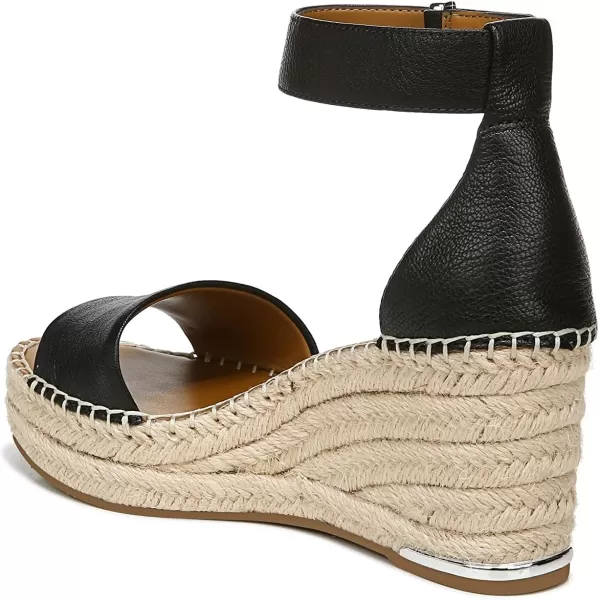 Franco Sarto Womens Clemens Jute Wrapped Espadrille Wedge Heel SandalsBlack Leather Smooth