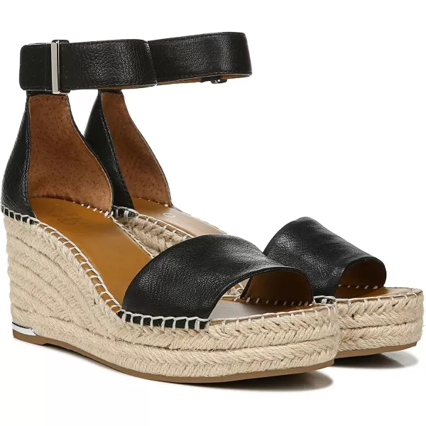 Franco Sarto Womens Clemens Jute Wrapped Espadrille Wedge Heel SandalsBlack Leather Smooth