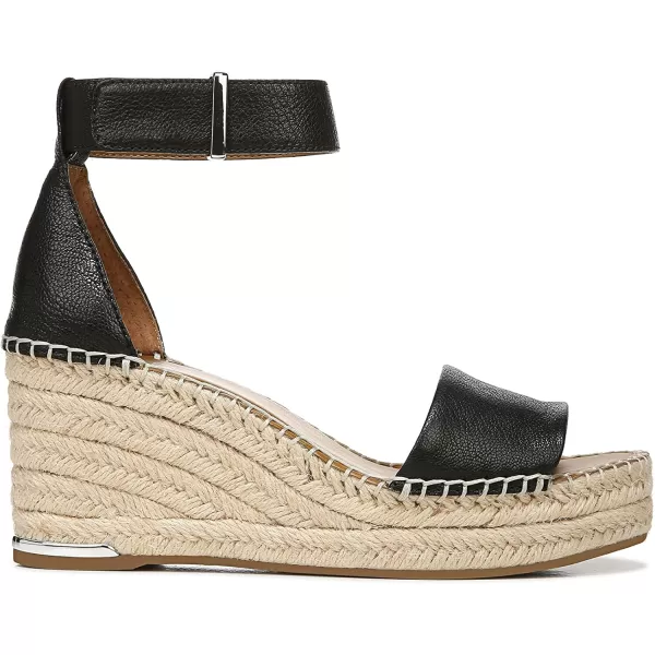 Franco Sarto Womens Clemens Jute Wrapped Espadrille Wedge Heel SandalsBlack Leather Smooth