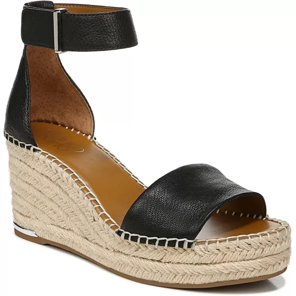 Franco Sarto Womens Clemens Jute Wrapped Espadrille Wedge Heel SandalsBlack Leather Smooth